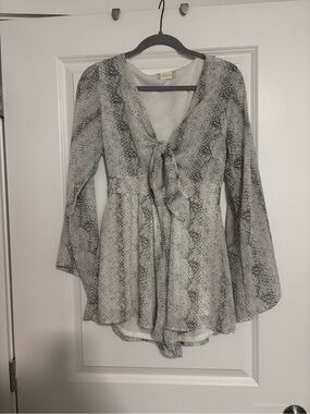 Altar'd State Light Gray Snake-Print Tie Front Romper
